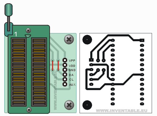 Circuito impreso del zócalo para micros hasta 28 pins
