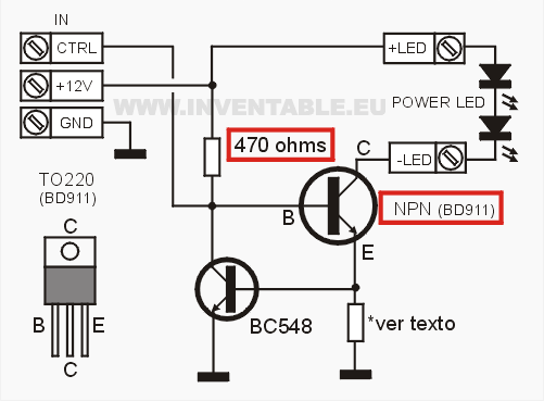 Circuito del driver para LEDs con un transistor