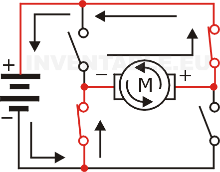 Motor accionado con giro anti-orario un puente H hecho con interruptores