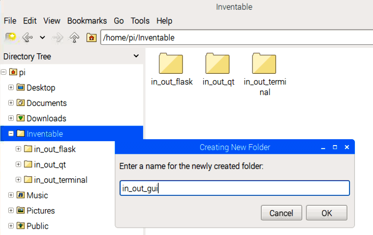 Nueva carpeta "in_out_gui" dentro de Inventable donde escribiremos nuestros programas.