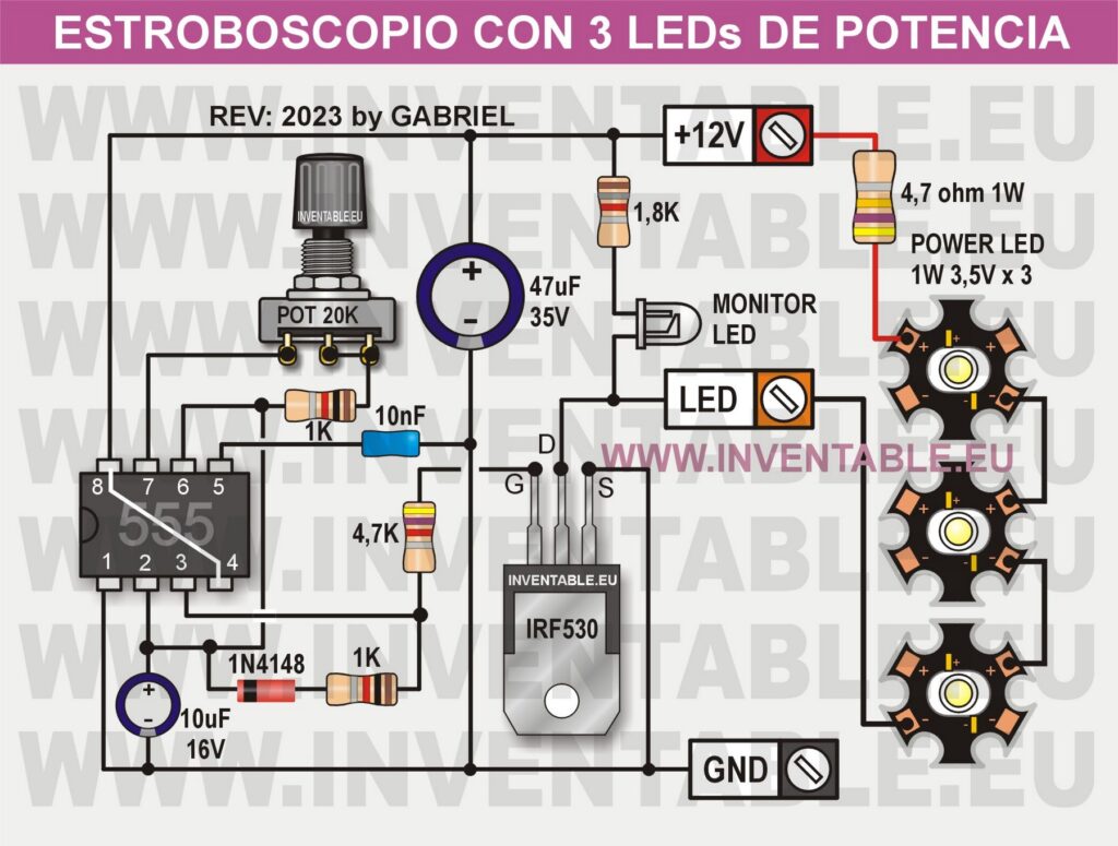 Destellador estroboscópico con leds de potencia